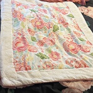 Levtex ~Floral Quilt w/Pink Roses & Yellow Butterflies~Baby Crib Size~ GORGEOUS!